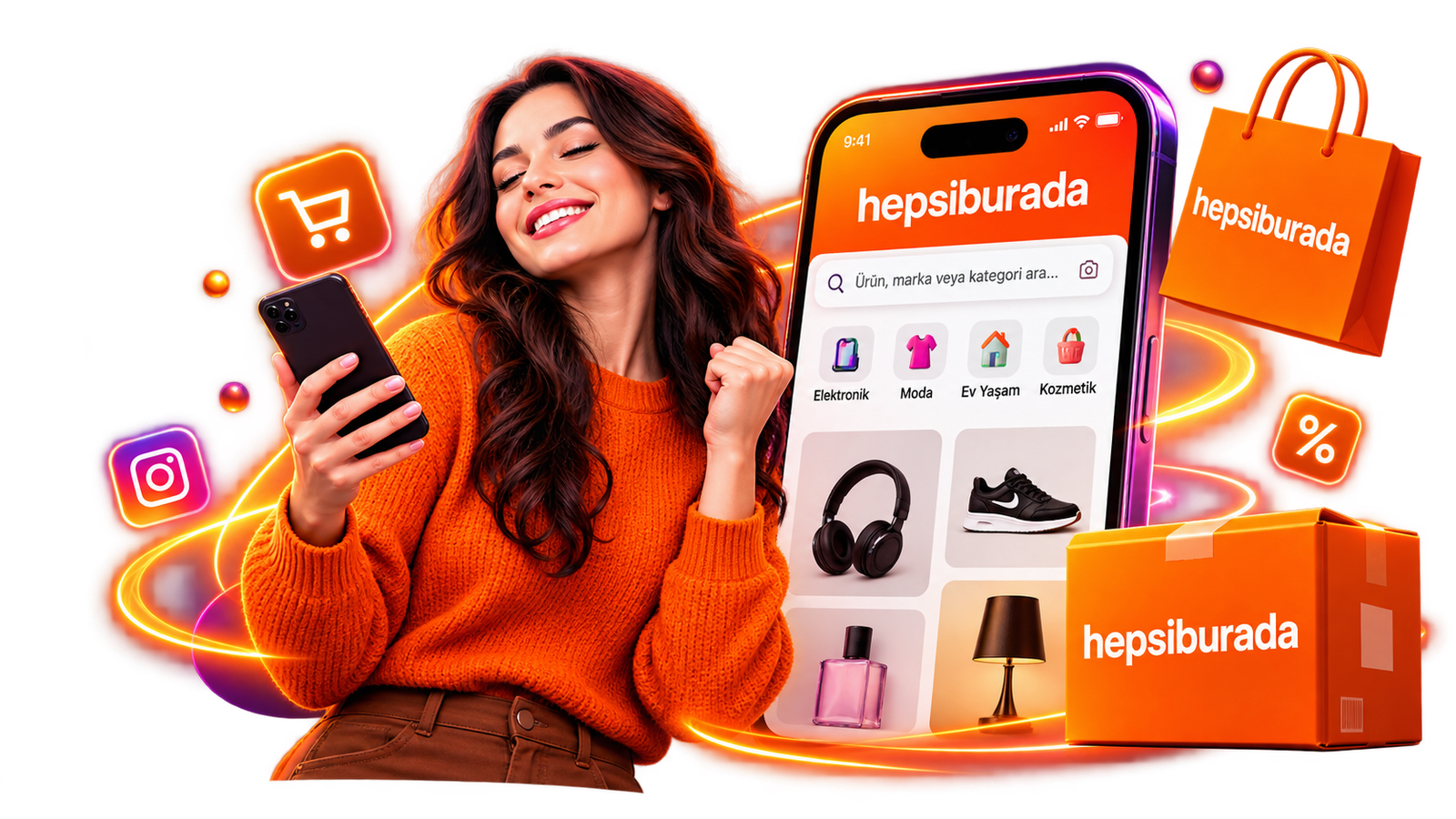 Hepsiburada affiliate başvuru için neon alışveriş görseli